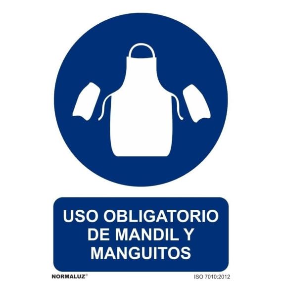 Señal de uso obligatorio de mandil y manguitos, con tintas UV SEKURECO
