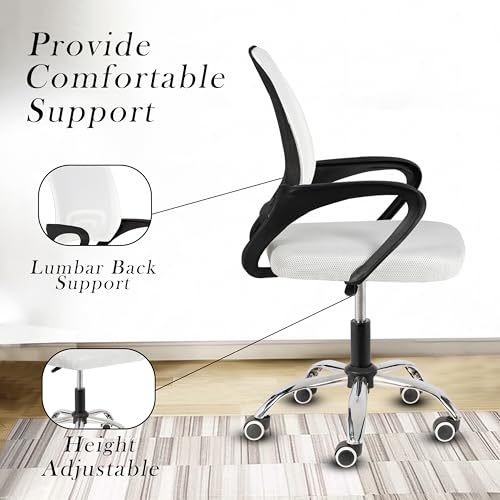 Image of Casa Copenhagen Mesh Mid Back Office /Study /Computer /Revolving /Desk Chair for Work from Home -Metal Base, Height Adjustable Seat- Snow White & Black Handle