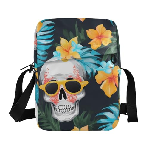 Tropical Flowers Skulls Summer crossbody messenger bag green crossbody bags for women Purses Cross Body Bag Adjustable Strap for business outdoor sports