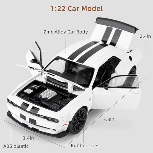 Image of Alokik Enterprise 1:24 Dodge Challenger SRT Hellcat-Devil Eye Diecast Car Models Toys Metal Alloy 2 Openable Door and Sound & Light, Pull Back Toys Gifts for Boys Best Gift Car (Color As Per Stock)