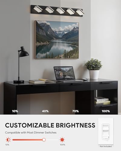 Image of VONLUCE Bathroom Vanity Light Fixture, 5-Light Modern LED Vanity Light, 3CCT Adjustable Bathroom Lights with Memory Function Rotatable Shades, 34 inch Wall Lighting Fixture Over Mirror, Matte Black