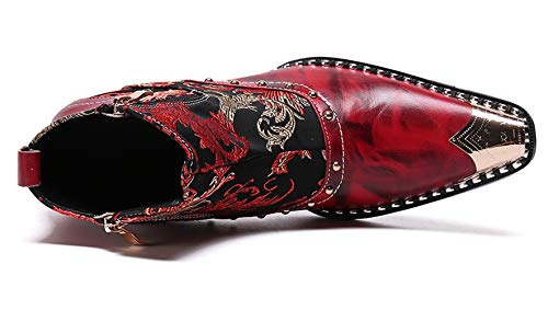Santimon Mens Western Boots Leather,Stylish Zipper Dress Chelsea Boots,Metal Tip Boots for Men3