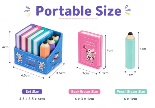 Image of Parshya Eraser for Kids Mini Pencil or Book Shape Erasers Set for Kids, Kawaii Eraser Set Cute Rubber for Kid Students School Office Stationery Pack of 4 Book 3 Pencil Eraser (Book and Pencil Eraser)