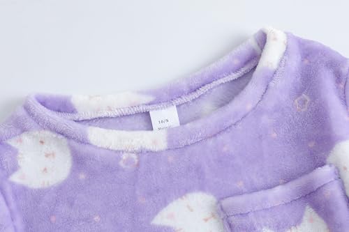 Girls Round Neck Flannel Pajama Sets Winter Long Sleeve Long Pants Cattoon Plush Sleepwear Nighty Size 8 to 162