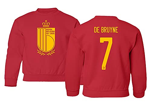 European Soccer 2022 Belgium #7 Kevin DE BRUYNE Jersey Style Unisex Youth Sweatshirt Crewneck Sweater (Red, Youth - Medium)