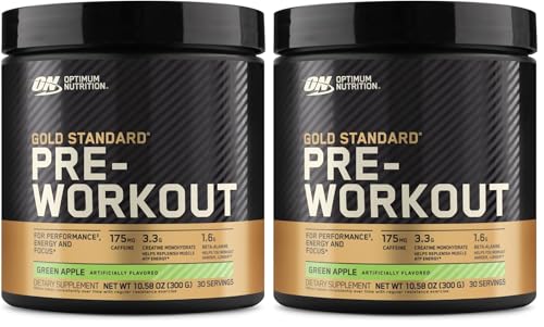 Image of Optimum Nutrition Gold Standard Pre Workout with Creatine,Beta-Alanine,and Caffeine for Energy,Flavor: Green Apple,30 Servings (Packaging May Vary),(Pack of 2)