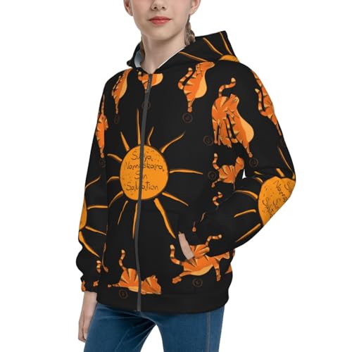 Cat Doing Yoga Kid Hoodies Boys Zip Up Sweatshirts Girls Pullover with Pocket