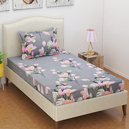 Image of VAS COLLECTIONS Microfiber Floral 160 TC Traditional Single Size Bedsheet with King Size Pillow Cover (60 x 90 Inches, Blue)