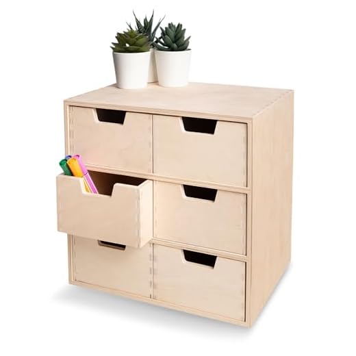 Creative DECO Pequeña Cajonera Madera | 6 Cajones | 28,5 x 20 x 28,5 cm | Mini Armario de Almacenaje | Madera Contrachapada sin Tratar Pintar, Decoupage y Decoración