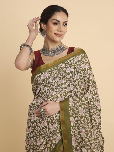 Image of RATAN Women's Pure Soft Cotton Saree with Blouse Piece | Lightweight Breathable Daily Wear Cotton Saree | Traditional Printed Saree for Office Casual & Summer Wear