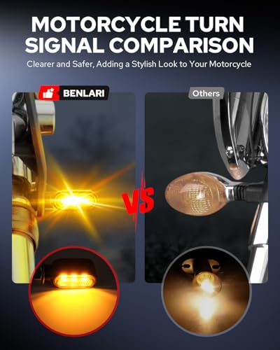 Image of Benlari 2Pcs Motorcycle Mini Led Turn Signals with Running Lights, Front & Rear Turn Signal Brake Light 12V Fit for Harley Honda Suziki Yamaha Kawasaki (Clear)