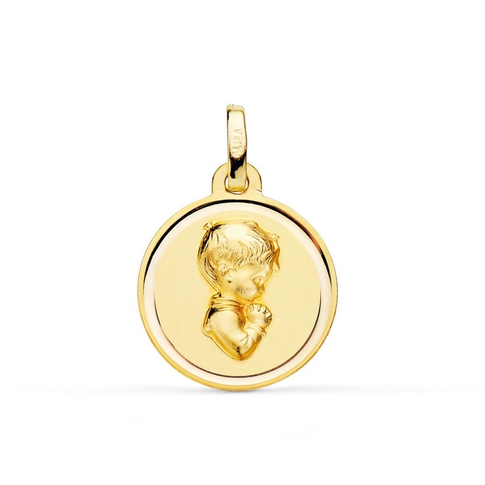 Medalla Niño Primera Comunión Oro 18k perfil 16mm. bisel liso