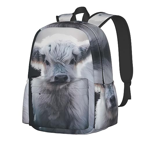 Sac à dos imprimé vache gris imperméable grande capacité style décontracté noir pour ado