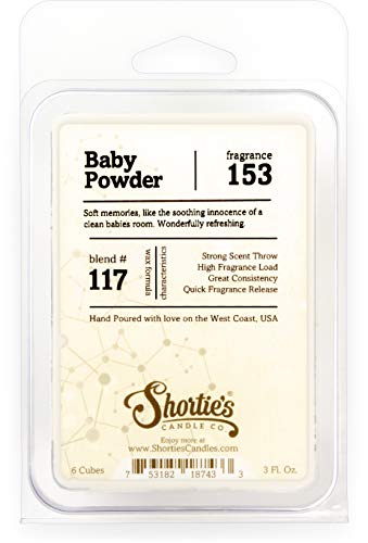Shortie's Candle Company Baby Powder Wax Melts - Formula 117-1 Highly Scented 3 Oz. Bar - Made with Natural Oils - Fresh & Clean Air Freshener Cubes Collection