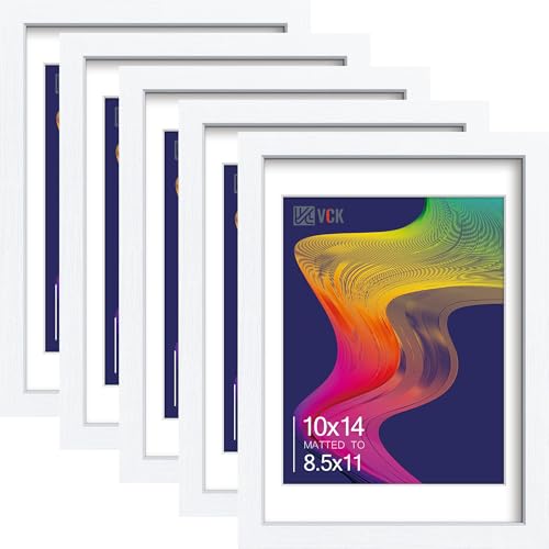 Image of VCK 10x14 Frame 5 Pack, White Wood, 8.5x11 Mat, Glass, for Picture Prints