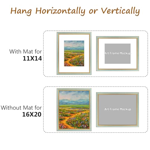 Image of Golden State Art,16x20 Ornate Picture Frame Holds 11x14 Photo,Light Blue | Includes plexiglass front,white mat,build-in hangers and buttons.Displays 11x14 photo on wall