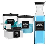 3+1 Pack Laundry Pods Containers & Dryer Sheet Holder & Laundry Detergent Dispenser, Laundry Room Organization and Storage Jars with Lids, Labels and Scoops for Scent Booster Powder Pods, Black Lid