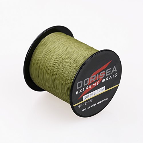 Dorisea Extreme Braid 100% Pe Braided Fishing Line 109Yards-2187Yards 6-300Lb Test Army Green (300m/328Yards 40lb/0.32mm)
