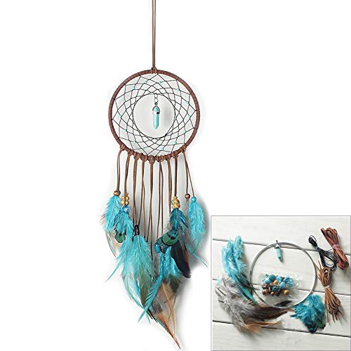FANDOL DIY Dream Catcher Making Kit Macrame Dream Catcher Craft Supplies for Kids Bedroom Wall Decor Nursery Baby Room Hanging Wedding Ornaments Party Handmade Gift (Turquoise)