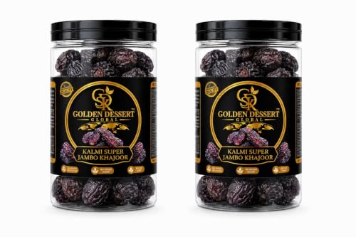 Image of Golden Dessert Global Kalmi (Safawi) Super Jumbo Khajoor Premium Dates | Super Jambo Large Size Kalmi Dates | Natural Kalmi Dates Dry Fruit | Soft & Naturally Sweet Arabian Dates | Rich in Nutrition | Fresh & Hygienically Packed Naturally Sweet & Soft Dry Fruit | Healthy Energy Snack | No Added Sugar | Vegetarian (Pack of 2)