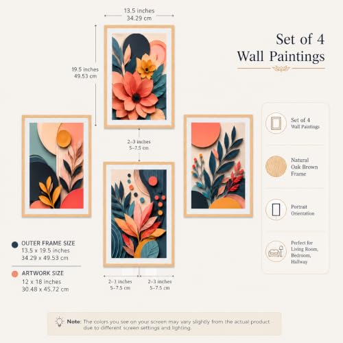 Image of Livin'luxe Set of 4 Abstract Botanical Floral Wall Paintings with Sparkle Laminate and Premium Wooden Synthetic Frame for Living Room Bedroom Office Decor (13.5 x 19.5 Inch)