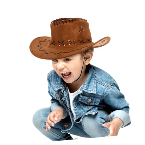 2pcs Cowboy Hat Breathable Western Fedora with Chin Strap for Boys for Outdoor Adventures Parties Costumes4