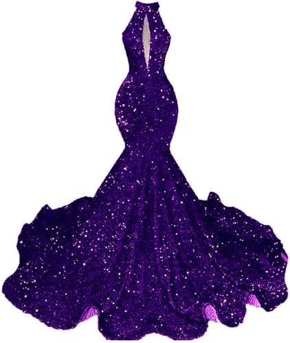 Prom Dress Glitter Sequin Halter Pageant Gala Mermaid Evening Party Gown