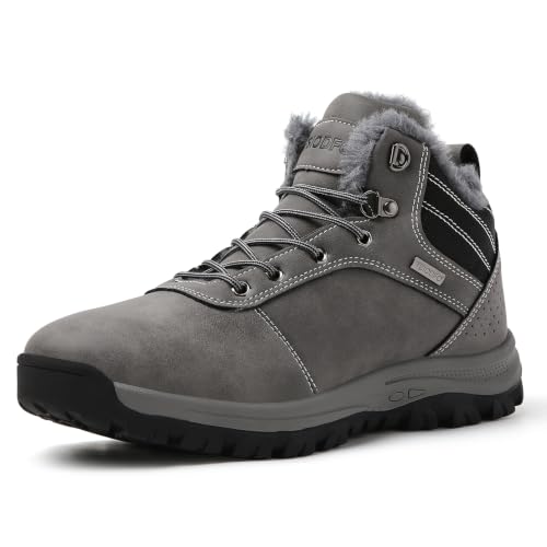 Image of TSIODFO Men's Waterproof Snow Boots Leather Hiking Boot