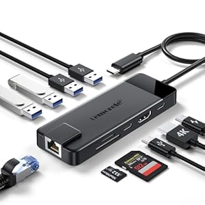 Lemorele Hub USB C Ethernet 1000M -10 en 1, Docking Station con HDMI 4K, 4 USB 3.0/2.0, PD 100W, SD/TF, USB-C Dato 3.0 – Adaptador Macbook Air/Pro, iPad, Chromecast, Windows, Teléfono Móvil