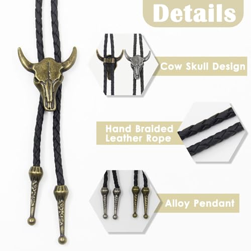 Image of Luckyvestir Bolo Tie for Men Women Kids, Mens Bolo Ties Western with Leather Strap, Accessories for Halloween Costume Shirts