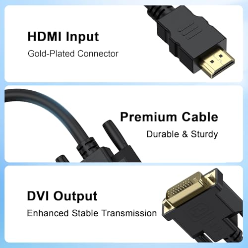 Image of Vanjua HDMI to DVI Cable 1.5M，Bi Directional DVI-D 24+1 Male to HDMI Male Cable，High Speed Adapter Cable Support 1080P Full HD Compatible with Raspberry Pi, Roku, X-Box One, PS3 /4 /5, Graphics Card