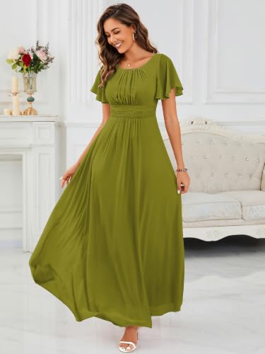 Image of Ever-Pretty Women's Spring Elegant Round Neck Short Sleeve Chiffon Empire Waist Floor Length Formal Dresses Bridesmaid Dress