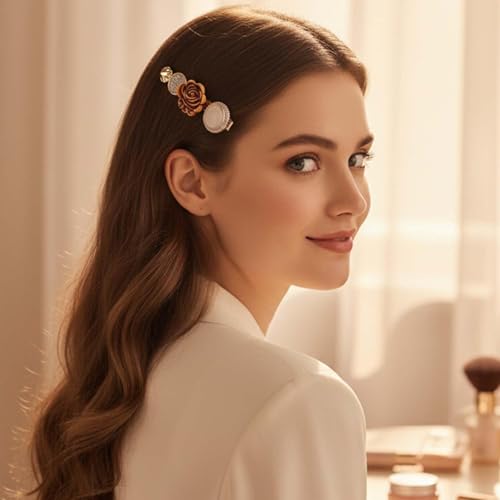 Image of Alvero 2Pc Premium Elegant Rose & Glitter Hair Pin for Women & Girls, Stylish 3D Flower Designer Hair Clip for Party, Wedding, Gifting - 6 x 1.5 x 1.5cm, (Pack of 2 Piece)