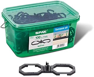 SPAX Air deski tarasowe wspornik dystansowy 4,5 mm 100 uchwytów dystansowych w pudełku z uchwytem L na ok. 7 m² taras, 5009422545009