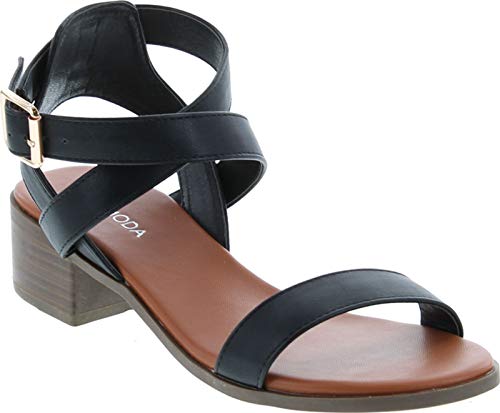 TOP Moda Women's Vision-75 Ankle Wrap Adjustable Buckle Stacked Chunky Heel Sandal,Black Pu,9