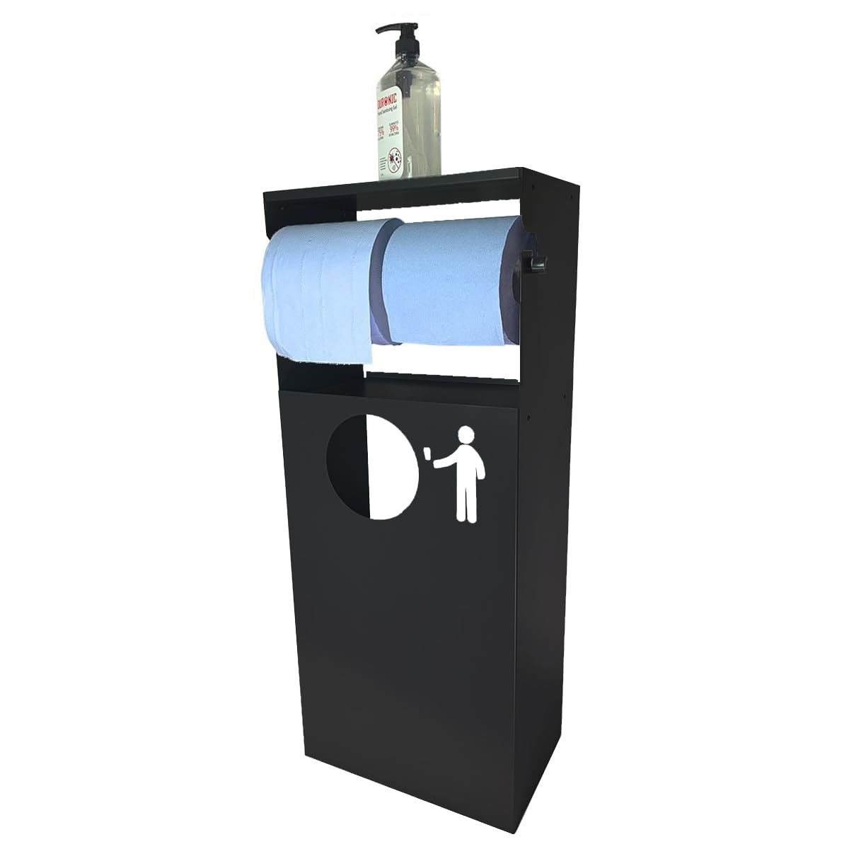 UK Ultimate Cleaning & Hand Sanitiser Station - Industrial, Commercial, Communal Cleaning Station - Blue Roll, Cleaning Chemicals, Waste Bin - Office, Warehouse, Workshop, Public (Black)