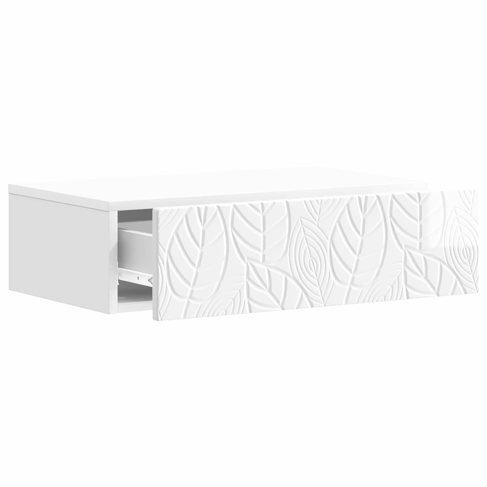 Consolle da parete con cassetto, bianco lucido, 59 x 34,5 x 17 cm, comodino sospeso in legno, moderno tavolo da parete salvaspazio per soggiorno, corridoio e camera da letto
