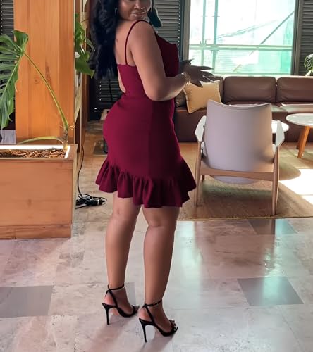 Image of Womens Sexy Sleeveless Bodycon Mini Dress Summer Casual Straps Short Ruffle Dresses Beach Party Club Homecoming