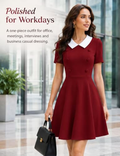 Image of Bbonlinedress 1950s Vintage Dress for Women Retro Rockabilly Peter Pan Collar Short Sleeve Cocktail Party A Line Dresses