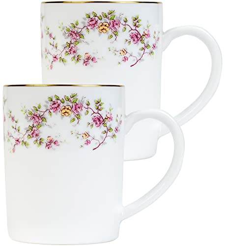 Image of Dankotuwa, World-Class Tableware Set Of 2 Luxury Porcelain Coffee Mugs 250Ml With 24K Gold | Elegant And Durable Cups |Gift For Any Occasion (Rose Garden)