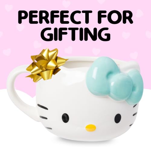 Image of Silver Buffalo Sanrio Hello Kitty Light Blue Bow, 3D Sculpted Mug, 20oz | Ceramic, 0.59 Liters