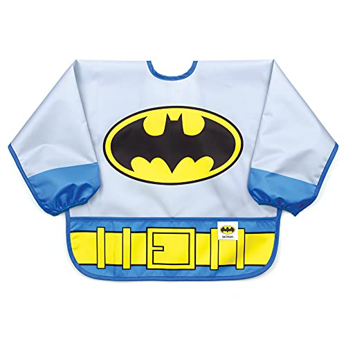 Bumkins Sleeved Bib Baby Bib, Toddler Bib, Smock, Waterproof Fabric, Fits Ages 6-24 Months â€“ DC Comics Batman