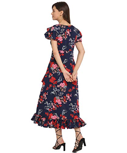 Image of OOMPH! Women's Western & Fusion wear Wrap Midi Dresses for Women, Blue - md159