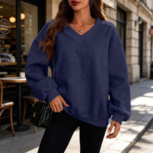 Womens V Neck Sweatshirt Oversized Fleece Sweat Shirts Winter Outfits - image 2
