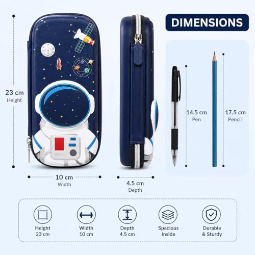 Image of Goyal's 3D Astronaut Geometry Pencil Pouch for Kids Boys Girls | Hard Shell EVA Pencil Case | Large Capacity Double Layer Geometry Box with Pen Slots & Mesh Pocket | Waterproof School Organizer