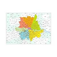 London Postcode Map - Greater London Postal District Area and Surroundings (Size - A4) Laminated
