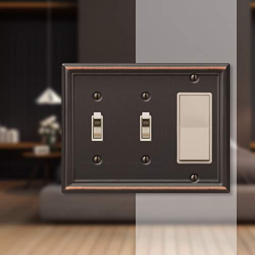 Image of Amerelle 149TTRDB Chelsea Wallplate, 2 Toggle / 1 Rocker, Steel, Aged Bronze, 1-Pack