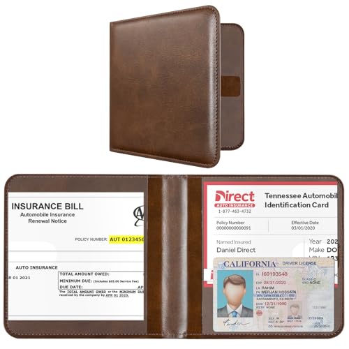 CoBak Car Registration and Insurance Holder - Vehicle Glove Box Car Organizer, Auto Truck Comparment Accessories Case for Essential Document, Driver License, Cards (Cowhide Brown)