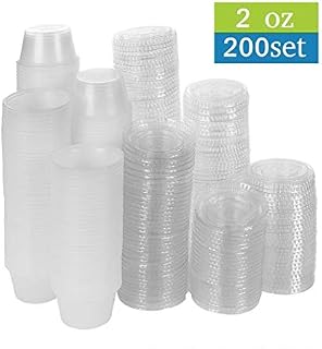 TashiBox 200 Pack of 2-Ounce Disposable Plastic Jello Shot Cups with Lids, Souffle