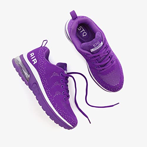 Women's Road Running Sneakers Fashion Sport Air Fitness Workout Gym Jogging Walking Shoes 8 Purple #TOP6